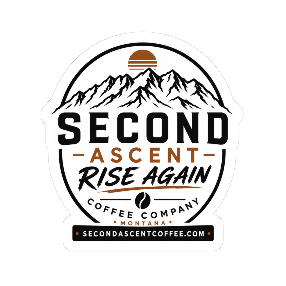 Second Ascent Coffee Sticker — 'Rise Again' Mountain Logo Kiss-Cut Sticker