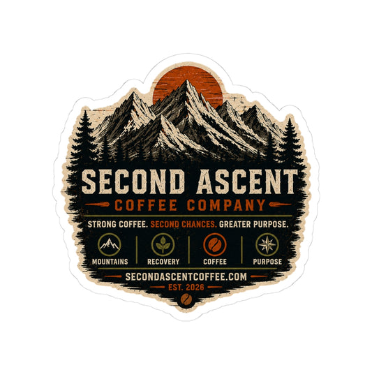 Second Ascent Coffee Company Sticker — Mountain Coffee Logo Kiss-Cut Decal