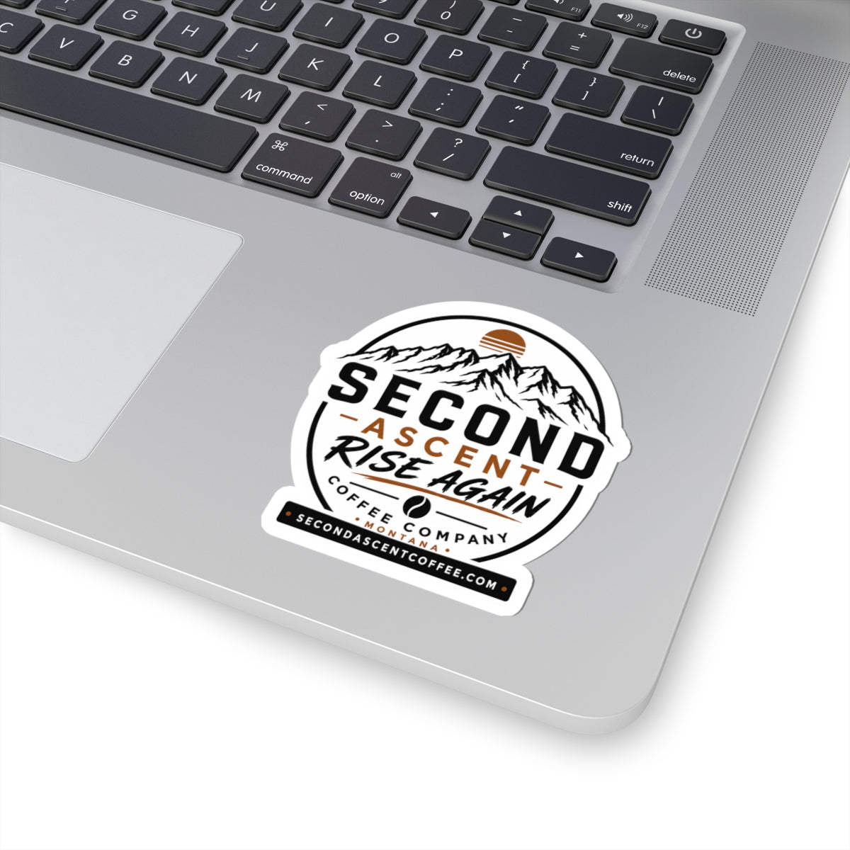Second Ascent Coffee Sticker — 'Rise Again' Mountain Logo Kiss-Cut Sticker